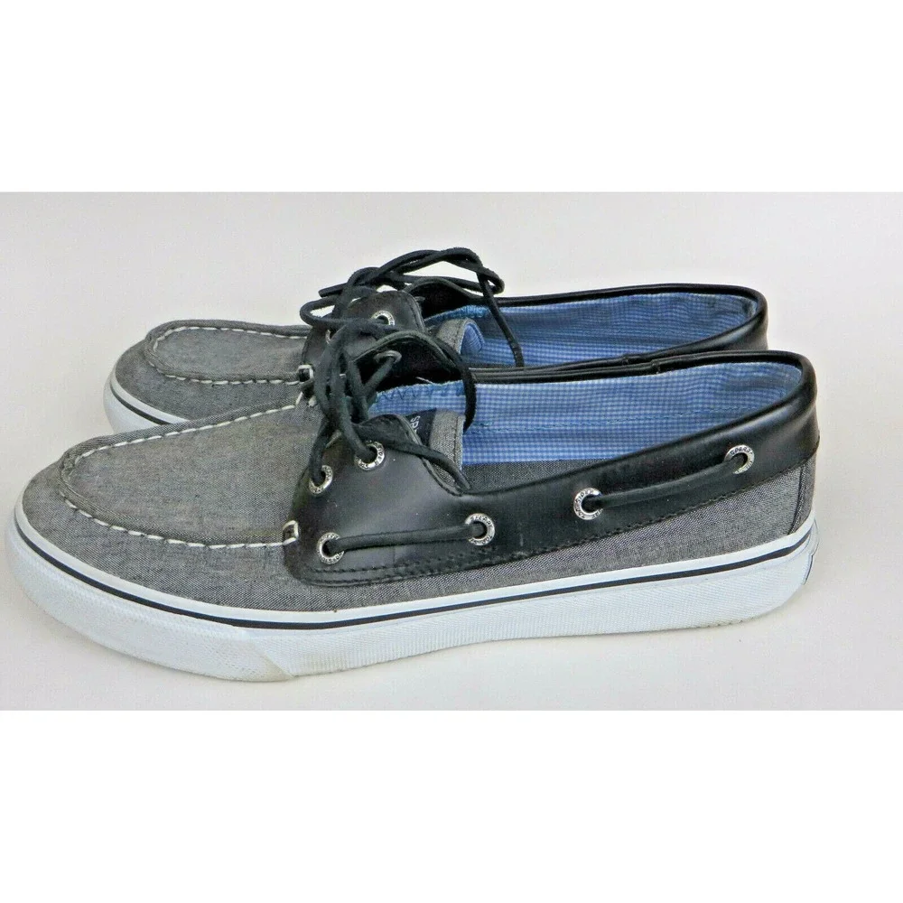 Mens Sperry Top-Sider Black & Gray Leather & Canvas Boat Dock Shoes Size 9.5 M